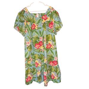 Hilo Hattie vintage Hawaiian mumu dress 3XL floral tropical pink blue